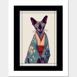 Oriental Shorthair cat Japanese with kimono vintage Posters and Art